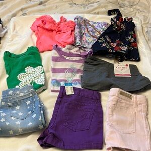 Girls 7/8 Colorful Kids 3 NWT Jean Shorts & 1 skirt, 2 EUC tops Bundle